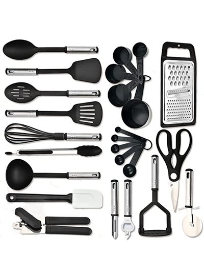 Buy 25pc Kitchen Utensils Set - Nylon & Stainless Steel Cooking Non-Stick with Spatula Gadgets Cookware Tools in UAE