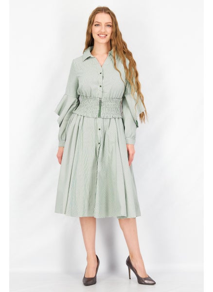 Buy Women Stripe Belted Midi Dress, Green/White in UAE