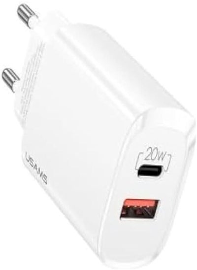 Buy USAMS US-CC121 T35 20W 2-Port Fast Charger, White in Egypt