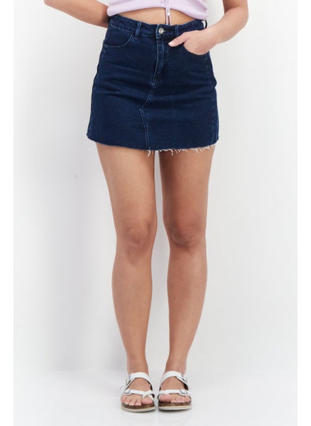 Buy Women Washed Denim Skirt, Blue in UAE