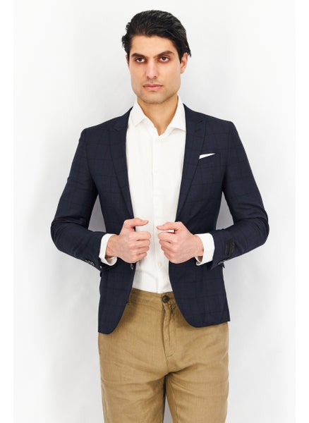 Buy Men Regular Fit Plaid Casual Blazer, Navy in UAE