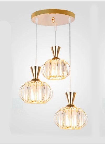 Buy 3 Lights Modern Simple Lighting Chandelier with Circular Clear Crystal Lampshade in Saudi Arabia