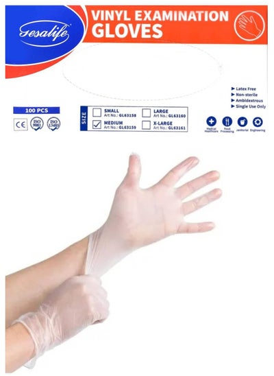 Buy Powder Free Vinyl Disposable Examination Gloves 100 Pcs in UAE