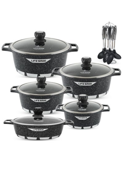 اشتري Cookware Set 17 pieces - Pots and Pans set Granite Non Stick Coating 100% PFOA FREE, Cooking Set include Casseroles & Shallow Pot & Kitchen Utensils في الامارات