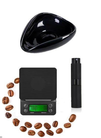 Buy 3PCS Coffee Bean weighing  Tray, Electronic Scale, Coffee Spray Bottle ,Coffee Bean Dosing Cup , Coffee Bar Accessories, Convenient for Home, Kitchen, Coffee Lover Gift, Black in Saudi Arabia