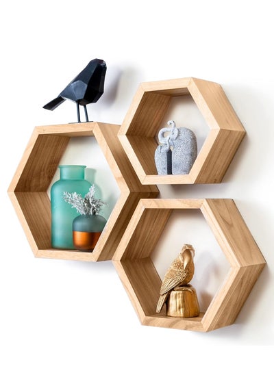 Buy 3 Pack Honeycomb Style Unique Personalized Wood Wall Mounted Floating Shelves, Boho Shelves, Hanging Shelf Storage Rack, Home Display Rack, Plant Shelf, Home Storage Rack for Home, Office in Saudi Arabia