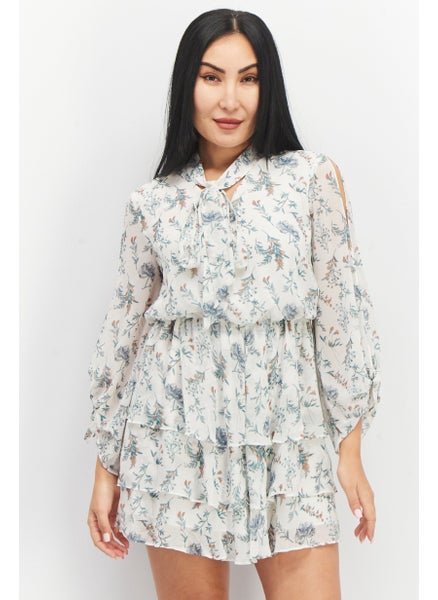 اشتري Women Floral Print Mini Dress, Ivory Combo في الامارات