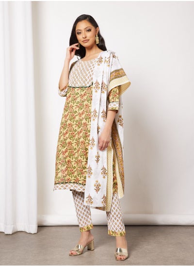 Buy Printed Short Kurta With Pants And Dupatta in UAE