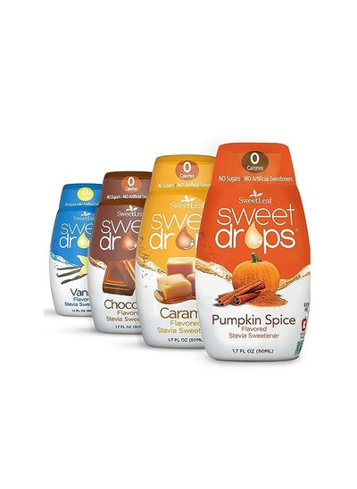 اشتري SweetLeaf Sweet Drops - Stevia Liquid Variety Pack, Chocolate, Caramel, Vanilla, Pumpkin Spice, Sugar-Free Coffee Syrup Alternative, 1.7 Oz Ea (Pack of 4) في الامارات