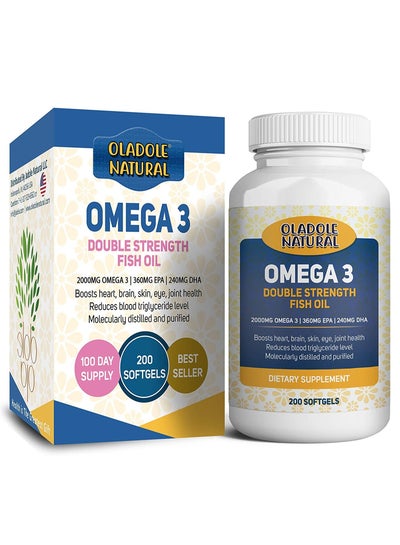 اشتري Oladole Natural Omega 3 Double Strength Fish Oil 2000 mg 360mg EPA 240mg DHA 200 Softgel Boosts Heart, Brain, Skin, Eye, and Joint Health, Reduces Blood Triglyceride Level في الامارات