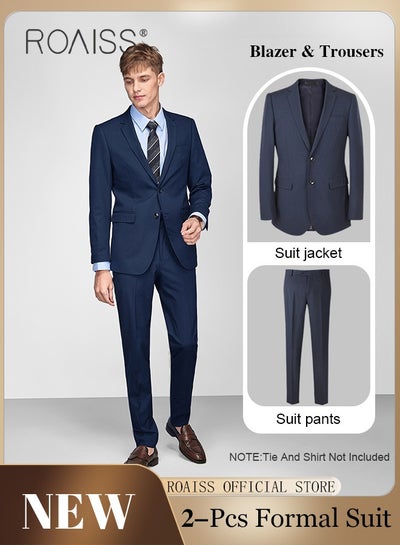 Buy 2Pcs Business Casual Formal Suit for Men 2 Buttons Single Breasted Lapel Collar Blazer Trousers Set for Bridegroom Host or Office Wear in Saudi Arabia