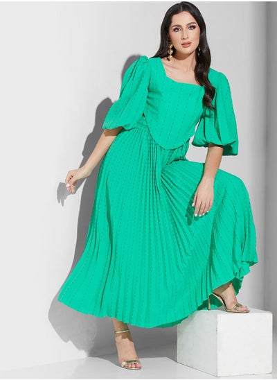 Buy Puff Sleeve Plisse Dress in UAE