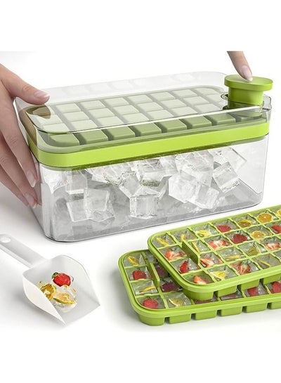 Buy Set of 2 Ice Cube Trays with Lid, Container and Ice Scoop Makes 64 Pieces Ice Cube Molds with One Easy Release Button MultiColor in Egypt