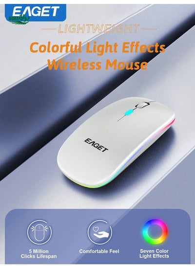 Buy EAGET Portable Silent Wireless Mouse 2.4G Led Light Compatible With Laptop And Tablet Dual Mode Wireless Mouse 7-Color RGB Backlit Battery-Operated Wireless Mouse in Saudi Arabia