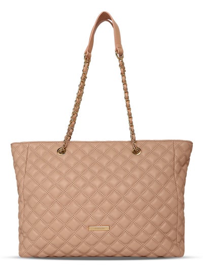 Buy Caprese Cuddy Checkered Blush Faux Leather Large Tote Handbag in UAE