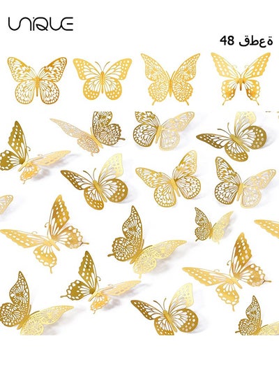 Buy 3D Butterfly Wall Decor 48 Pcs 4 Styles 3 Sizes, Gold Butterfly Decorations for Butterfly Birthday Decorations Butterfly Party Decorations Cake Decorations, Removable Stickers (Gold) in Saudi Arabia