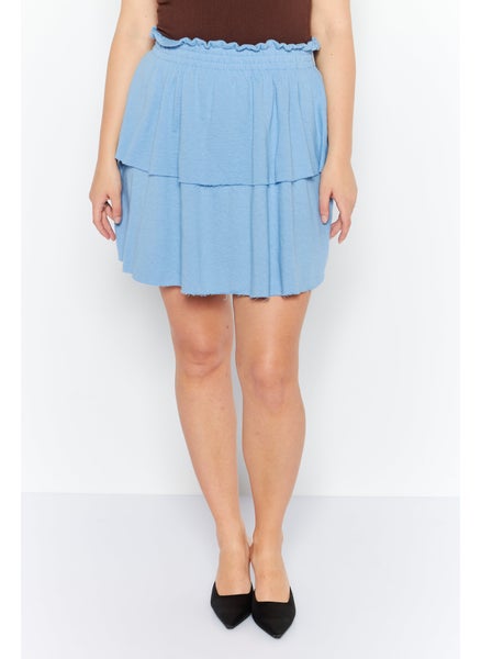 Buy Women Solid Tiered Mini Skirt, Blue in UAE