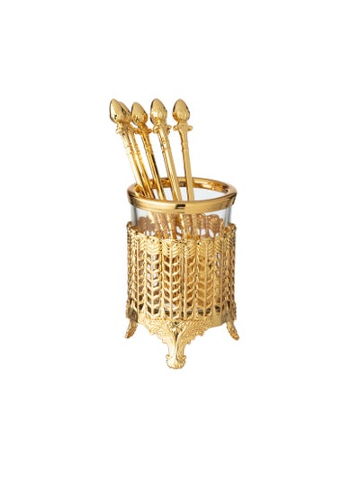 Buy 6-piece tea spoon set with gold holder in Saudi Arabia