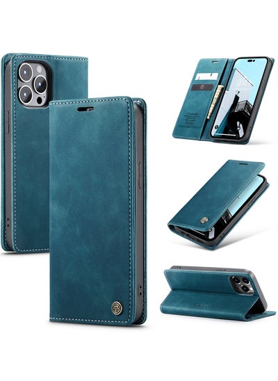 Buy CaseMe iPhone 15 Pro Max Case Wallet Case Book Folding Flip Folio Case with Magnetic Kickstand Card Slots Protective Cover - Green in Egypt