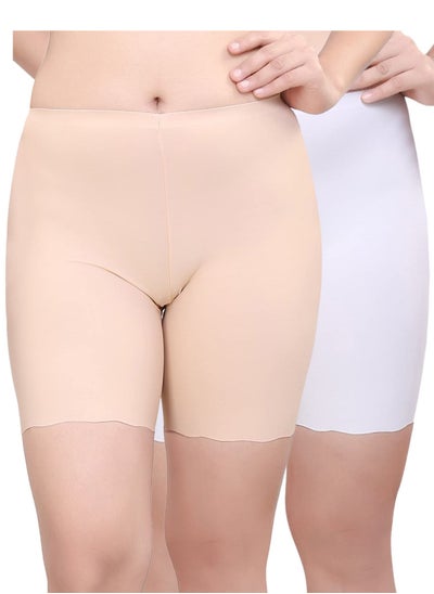 Buy Women's /Girl's Seamless Smooth Ice Silk Boyshort Cycling Shorts Yoga Shorts Under Skirt Shorts Safety Shorts, Beige/White in UAE