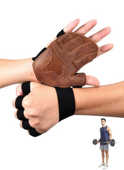 Buy Workout Gloves for Men Women, Weight Lifting Gloves with Padded Leather Palm Grip Gym Gloves Durable Exercise Gloves for Kettlebell, Pull-Ups, Row, Cross Training in UAE