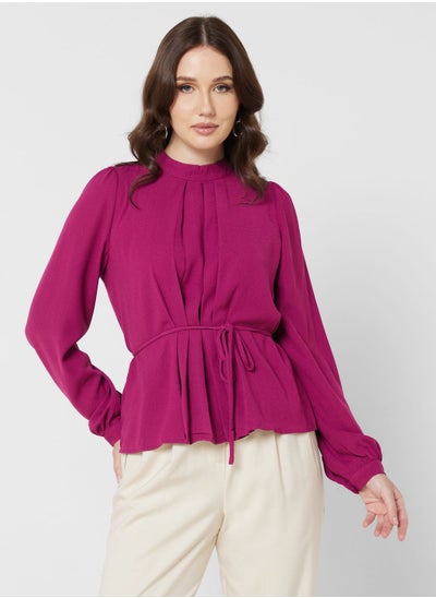 اشتري Puff Sleeve Tie Detail Top في الامارات