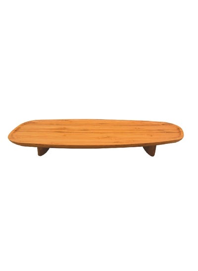 Buy Elegant and Durable Oval Bamboo Serving Platter with Stand Brown 5 x 28.8 x 34.5 cm G17-X273 in Saudi Arabia