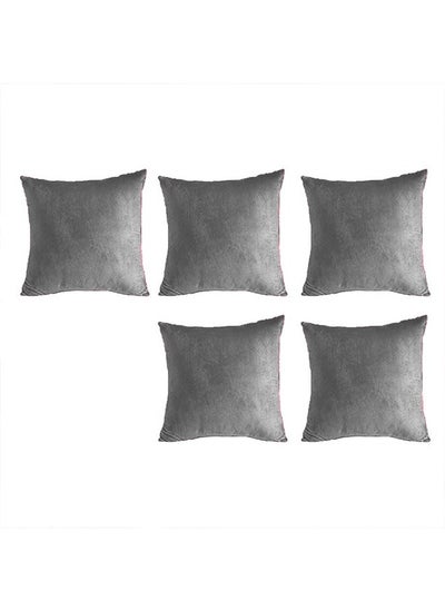 Buy Set of 5 pieces Square Soft Velvet Decorative Cushion with Solid Design and Attractive Colors 45x45 cm - Grey in Saudi Arabia