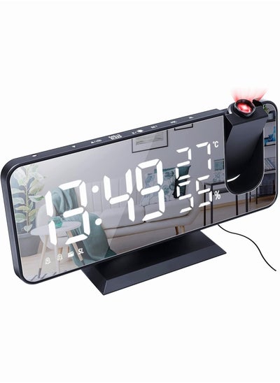 اشتري Projection Alarm Clock for Bedrooms, Digital Alarm Clock, LED Digital Smart Alarm Clock, with 180°Projector on Ceiling Wall with Dimmer & Radio, USB Charger, Temperature & Humidity Display في السعودية