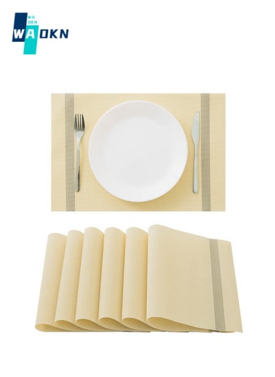 Buy Set of 6 PVC Placemats, Wipeable Placemats Table Mats for Table Decoration Holiday Wedding Decoration Centerpieces - Table Placemats Non-Slip and Heat Resistant - Washable Placemats (Gold) in Saudi Arabia