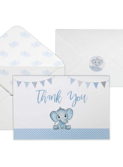 اشتري 50 Baby Shower Thank You Cards Boy Baby Shower Thank You Cards Baby Shower Cards Elephant Baby Shower Thank You Cards Baby Boy Shower Card With Envelopes & Stickers (Blue) في السعودية