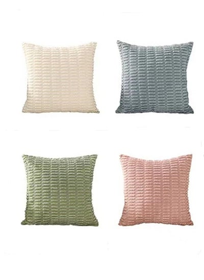 اشتري 4-Piece Decorative Cushion Cover Pillow Cases Corduroy Multicolour 45 x 45 Centimeter في الامارات