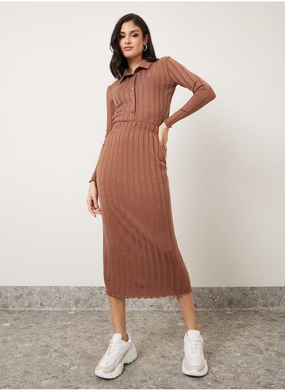 Buy Ribbed Knit High Rise Midi Skirt in Saudi Arabia