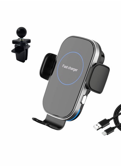 Buy Car Phone Mount with Wireless Charger, 15W Qi Fast Charging, Auto-Clamping Car Charger for iPhone, Samsung in UAE