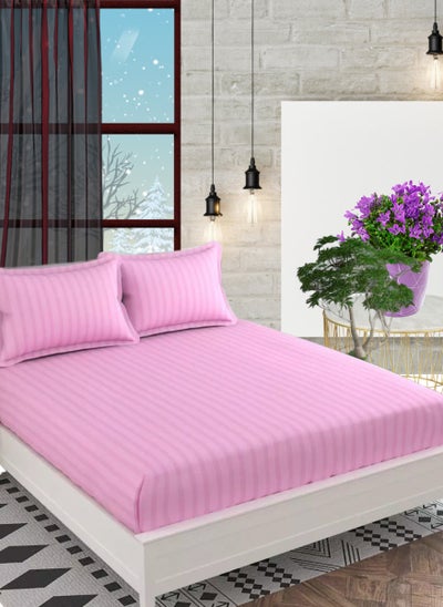 Buy Pastel Pink Extra Deep Pocket Bed Sheet Cotton 3 Piece Sheet Set 100x200+15cm in UAE