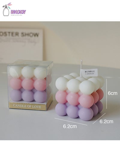 Buy Three Color Rubik'S Cube Simulation Aromatherapy Candle, Creative Soy Wax Aromatherapy Gift, White/Morandi Pink/Purple in Saudi Arabia