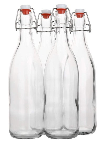 Buy Flip Top Glass Bottle [1 Liter / 33 fl.oz]Set of 4 – Swing Top Brewing Bottle with Stopper for Beverages, Oil, Vinegar, Kombucha, Beer, Water, Soda, Kefir – Airtight Lid & Leak Proof Cap in UAE