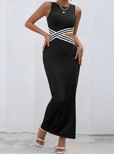 Buy SHEIN Striped Print Crisscross Cut Out Waist Bodycon Dress in Egypt