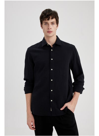 Buy Man Regular Fit Polo Neck Woven Long Sleeve Shirt in Egypt