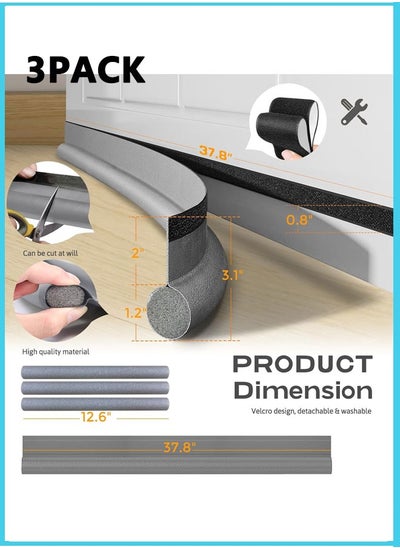 اشتري 3Pack Door Draft Stopper, Under Door Noise Blocker, Sound Light Air Proof Sealer for Bottom of Door, Adjustable Soundproof Insulation Strip Doors Draft Guard 37 inch, Gray في السعودية