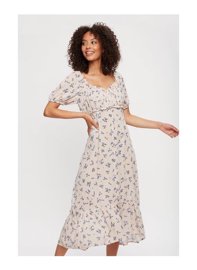 Buy Blue Ditsy Rose Crinkle Midi Dress in UAE