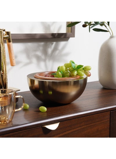 اشتري Thea Metal And Wood Fruit Bowl 25X25X11Cm- Gold And Brown في الامارات