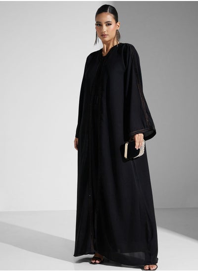 اشتري Embellished Flared Sleeve Black Abaya With Sheila في الامارات