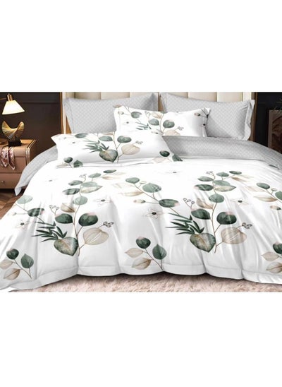 Buy 6-Piece King Size Duvet Cover And Fitted Bed Sheet Set Cotton Multicolour 220 X 240cm in UAE