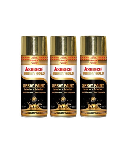 Buy Asmaco Spry Paint Bright Gold 400 ml Eco Fill, Pack of Three, Multi Purpose Interior Exterior Quick Drying Acrylic Paint in UAE