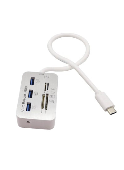 اشتري محول قراءة بطاقة USB من النوع C 3.0/3.1 من النوع c إلى 3 منافذ USB 3.0 مع قارئ بطاقات MSDUO SD(HC) M2 TF(Flash) كابل محول ذاكرة متعدد في 1 [0.3 متر/1 قدم] (أبيض) في مصر