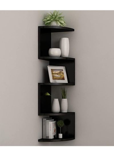 Buy Corner Shelf 5-Tier Floating Wall Shelf with Zigzag Design, Bookshelf Floating Corner Shelf (Black) in UAE