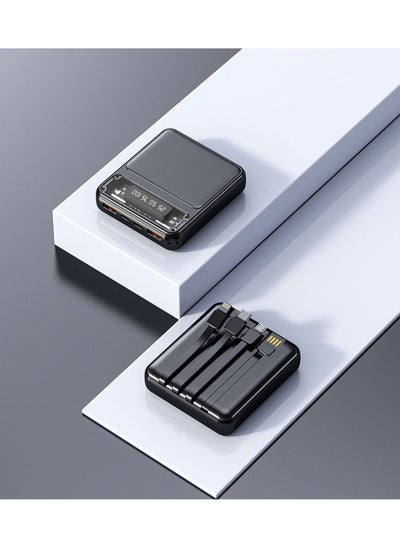 Buy Mini Power Bank 20000 mAh Transparent Portable Power Bank with Cord (Black) in Saudi Arabia