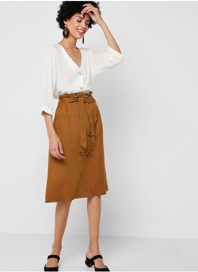 Buy Button Detail Tie Waist Skirt in UAE