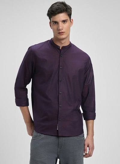 اشتري Mandarin Collar Slim Fit Shirt with Long Sleeves في السعودية